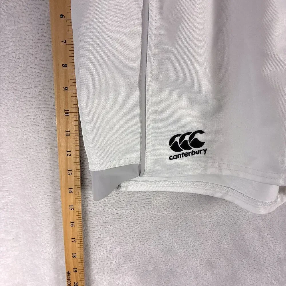Canterbury Rugby Shorts Mens L White Gray Pull On Drawstring Preppy Workout Gym